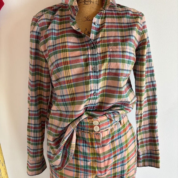 J.Crew Peach Plaid Popover - Picture 1 of 4